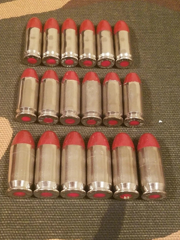 9mm, 40s&w, 45acp Snap Cap Combo Set 6 of Each (Nickel+Red)