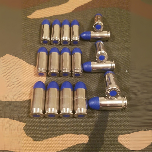 9mm, 40s&w, 45acp Snap Cap Combo Set 6 of Each (Nickel+Blue)