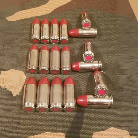 9mm, 40s&w, 45acp Snap Cap Combo Set 6 of Each (Nickel+Red)