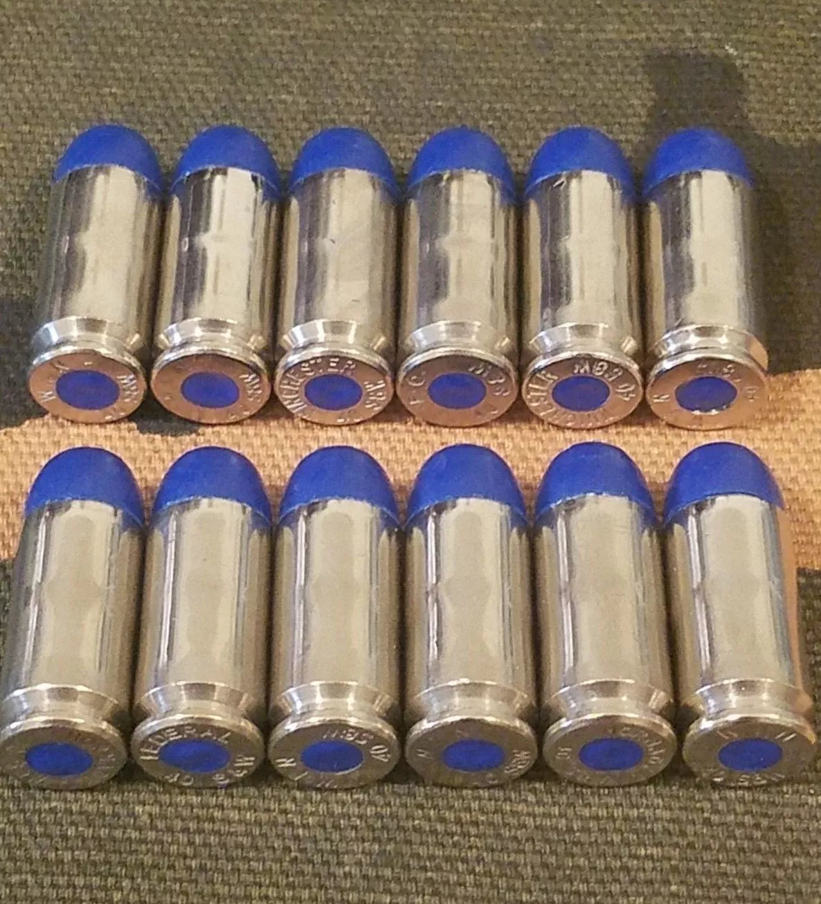 40 S&W Snap Caps Set of 12 (Blue+Nickel) Real 200GR Weight!!!