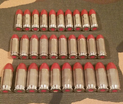 9mm, 40s&w, 45acp Snap Cap Combo Set 10 of Each (Nickel+Red)