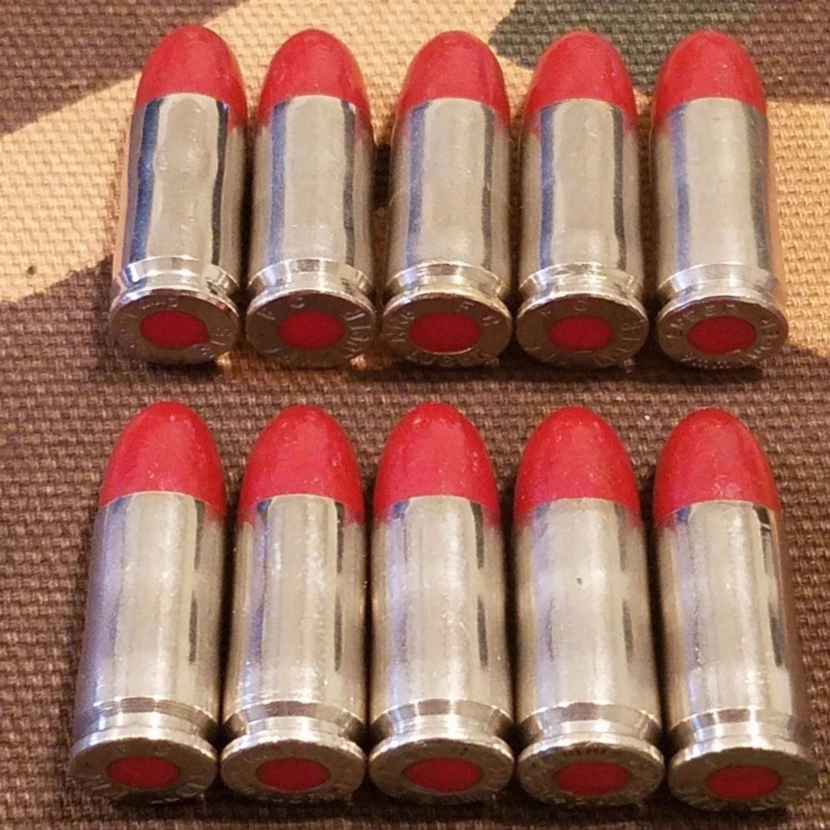9mm Luger Snap Caps Set of 10 (Red+Nickel) Real Weight!!