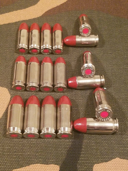 9mm, 40s&w, 45acp Snap Cap Combo Set 6 of Each (Nickel+Red)