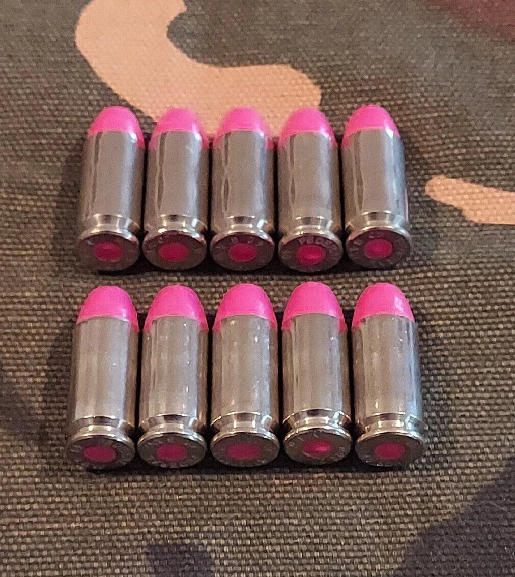 40 S&W Snap Caps Set of 10 (Pink+Nickel) Real 200GR Weight!!!