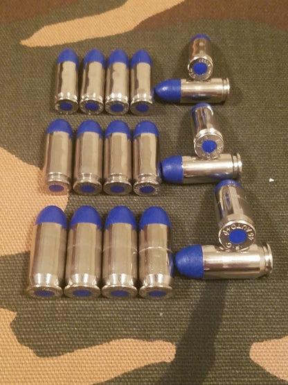 9mm, 40s&w, 45acp Snap Cap Combo Set 6 of Each (Nickel+Blue)