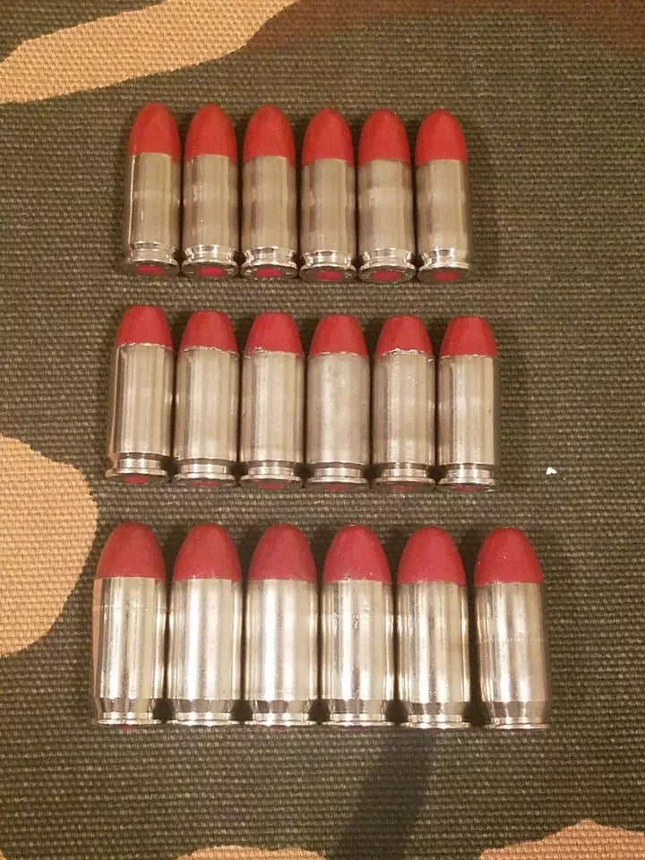 9mm, 40s&w, 45acp Snap Cap Combo Set 6 of Each (Nickel+Red)