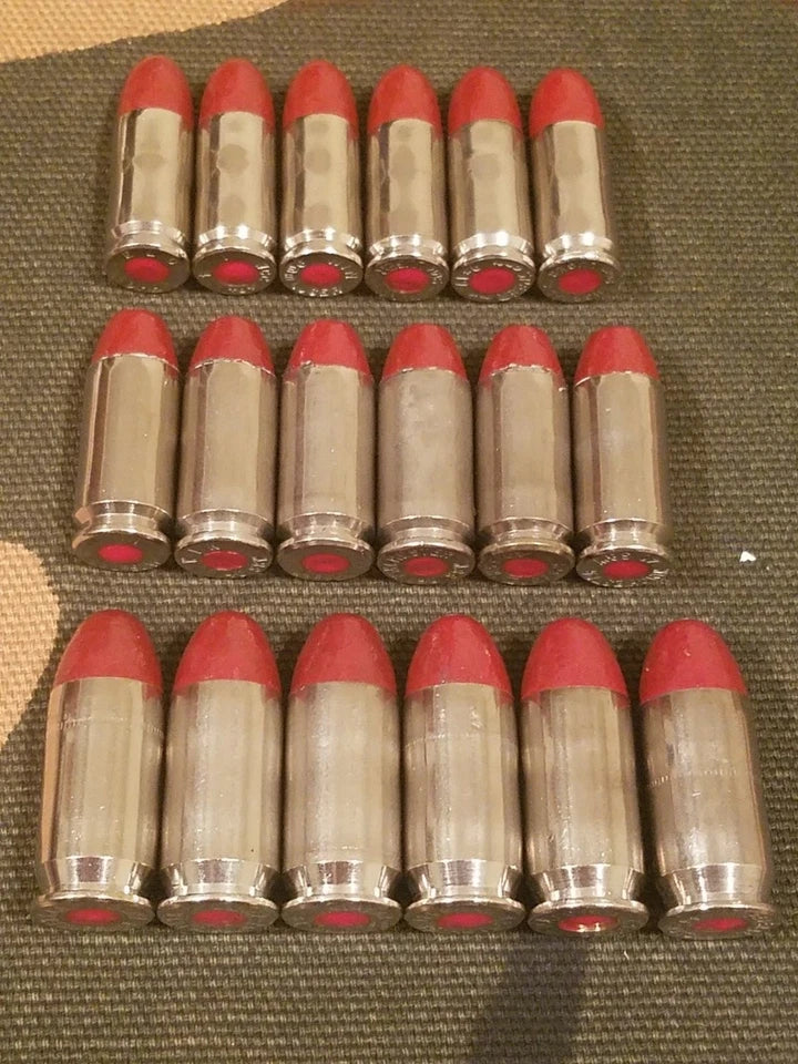 9mm, 40s&w, 45acp Snap Cap Combo Set 6 of Each (Nickel+Red)