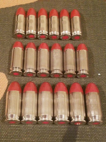 9mm, 40s&w, 45acp Snap Cap Combo Set 6 of Each (Nickel+Red)