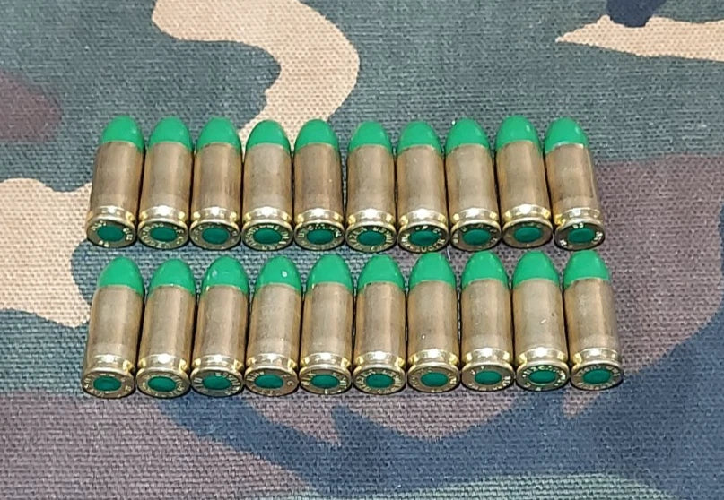 9mm Luger Snap Caps Set of 20 (Green+Brass) Real 115GN Weight!!!