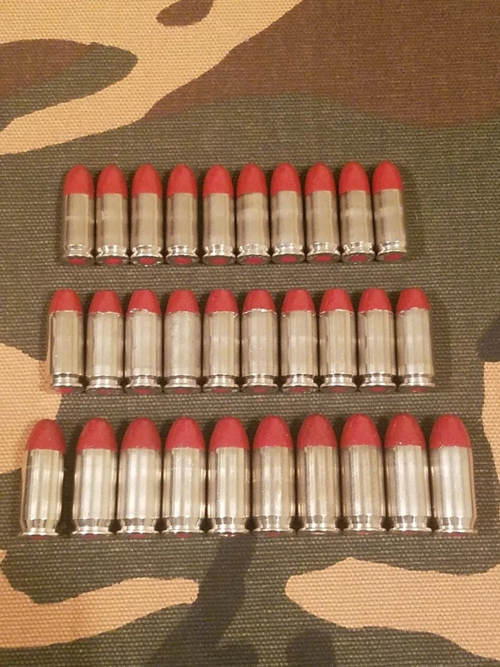 9mm, 40s&w, 45acp Snap Cap Combo Set 10 of Each (Nickel+Red)