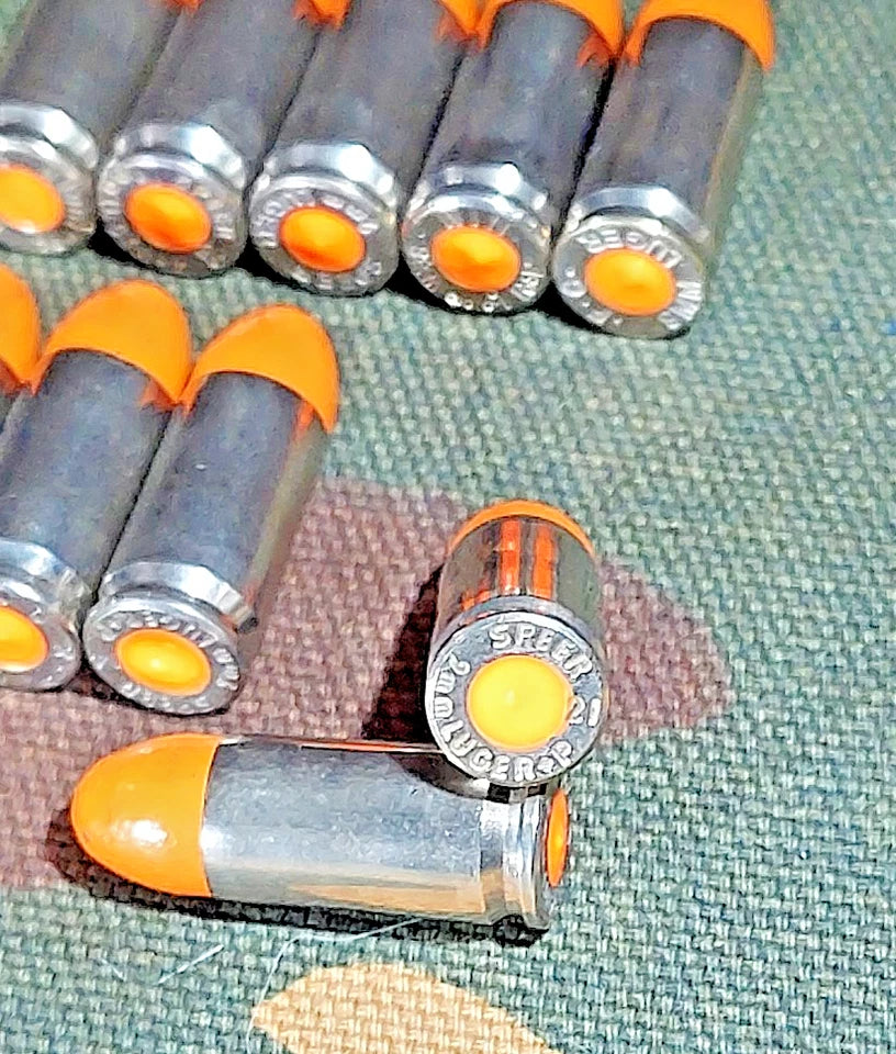 9mm Luger Snap Caps Set of 10 (Orange+nickel) 124GR Real Weight