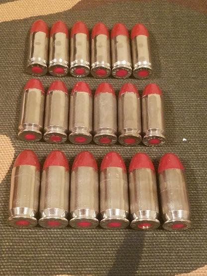 9mm, 40s&w, 45acp Snap Cap Combo Set 6 of Each (Nickel+Red)