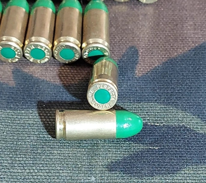 9mm Luger Snap Caps Set of 20 (Green+Brass) Real 115GN Weight!!!