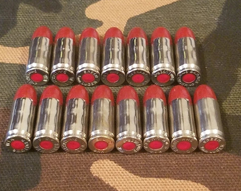 9mm Luger Snap Caps Set of 15 (Red+Nickel)