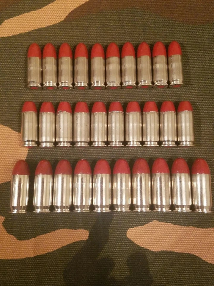 9mm, 40s&w, 45acp Snap Cap Combo Set 10 of Each (Nickel+Red)