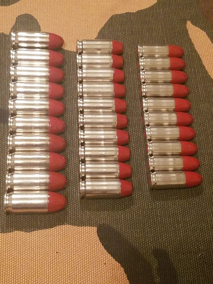 9mm, 40s&w, 45acp Snap Cap Combo Set 10 of Each (Nickel+Red)