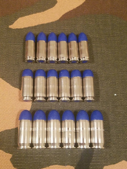 9mm, 40s&w, 45acp Snap Cap Combo Set 6 of Each (Nickel+Blue)